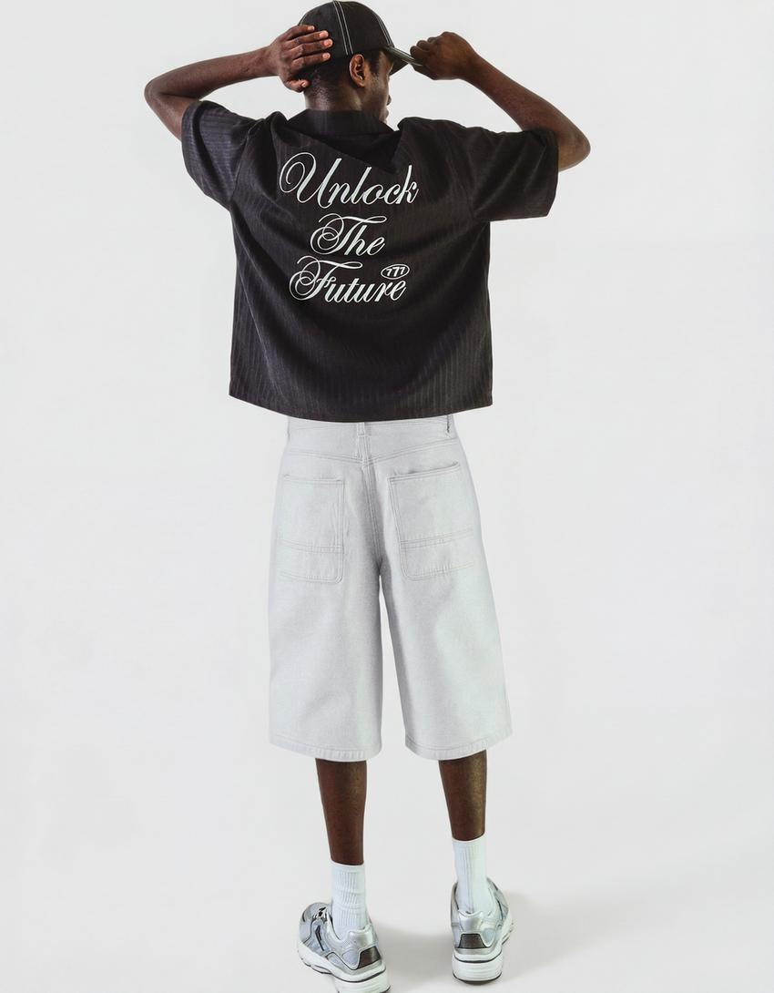 Denim skater Bermuda shorts-White