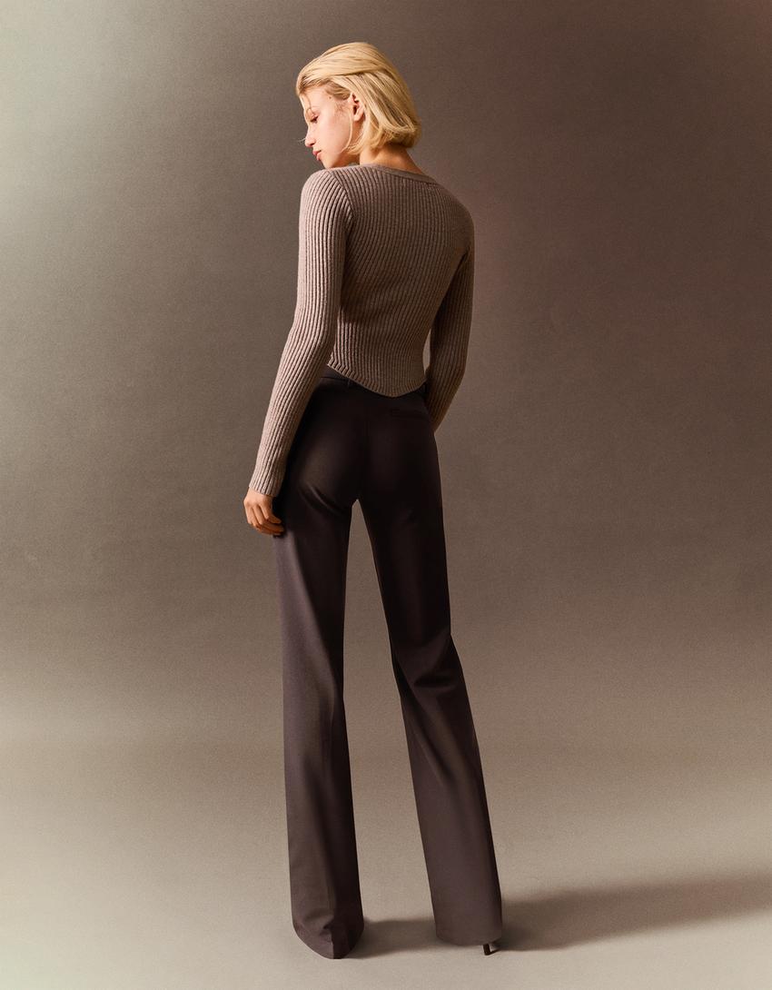 Bootcut-Hose mit tiefem Bund-Braun