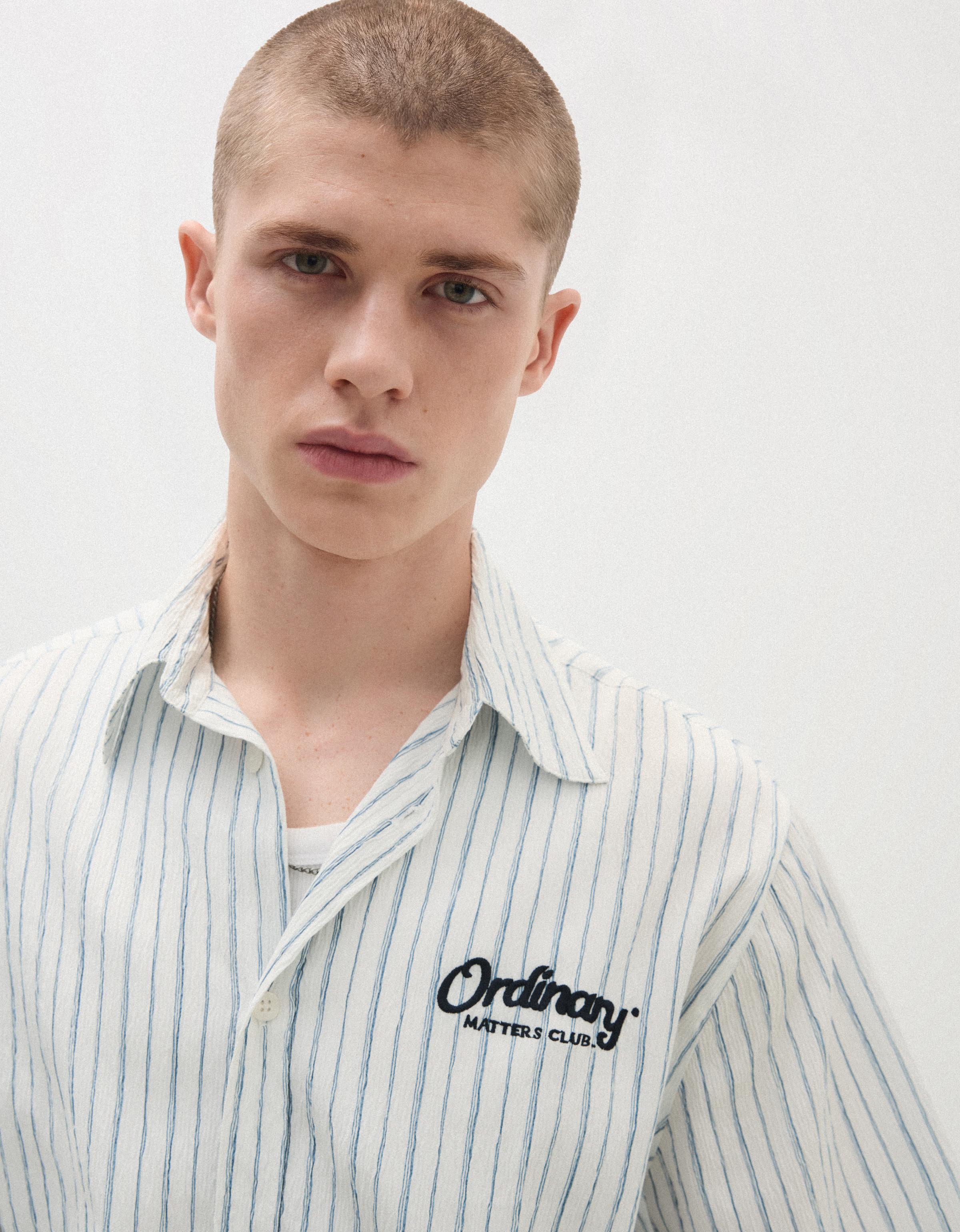 Short sleeve striped print shirt — White