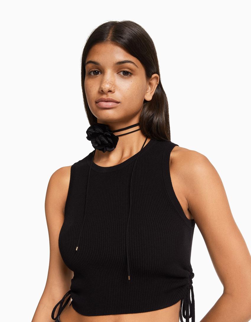 Floral choker necklace-Black-1