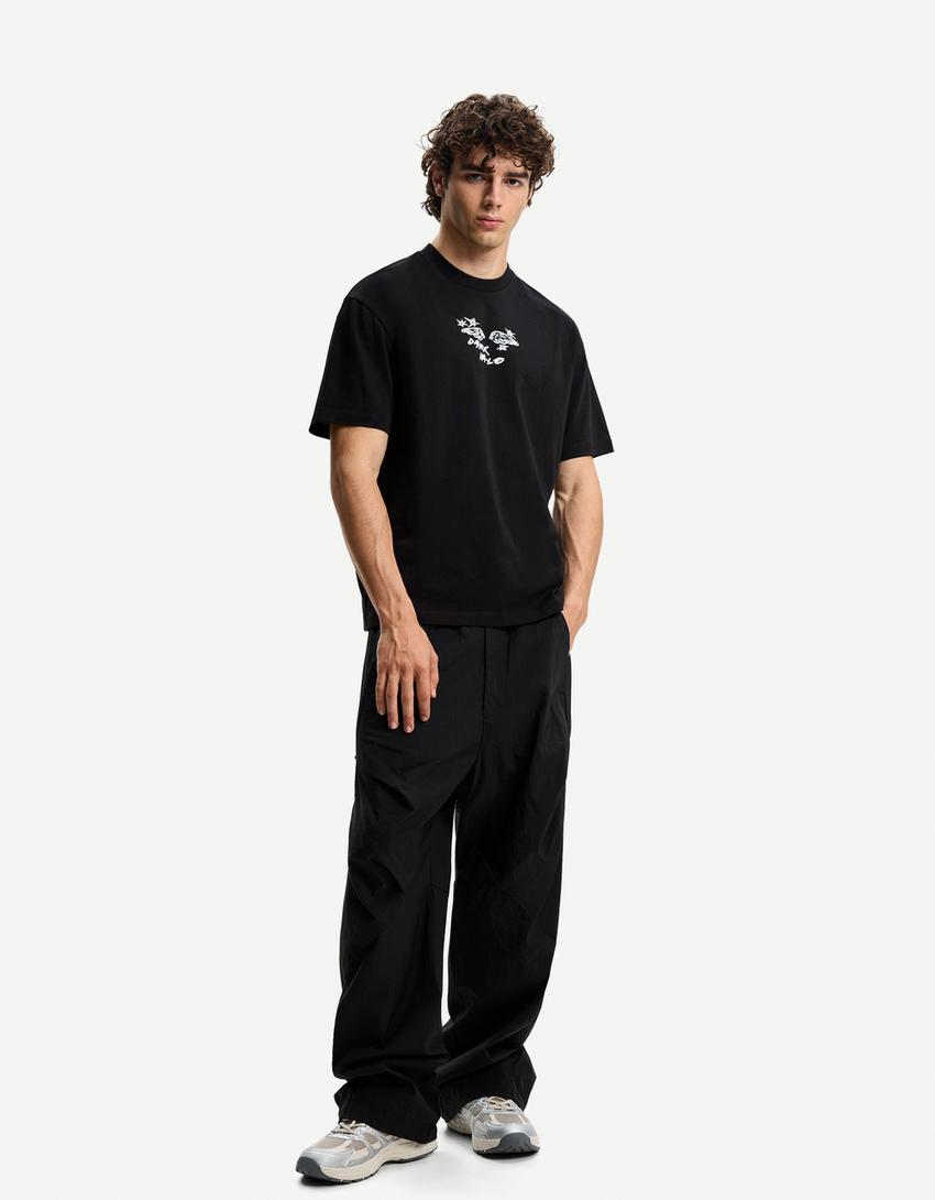 Short sleeve T-shirt with print-Black