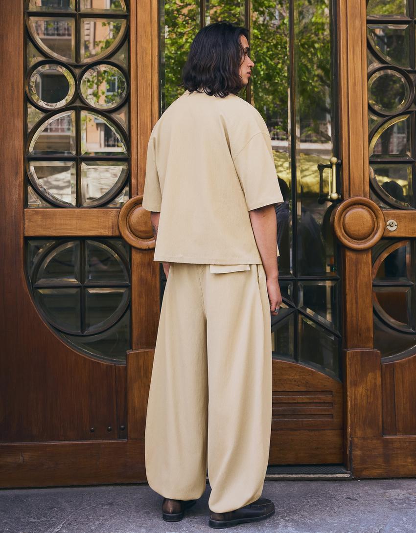 Pantalon super baggy fit semijogger plissé-Sable