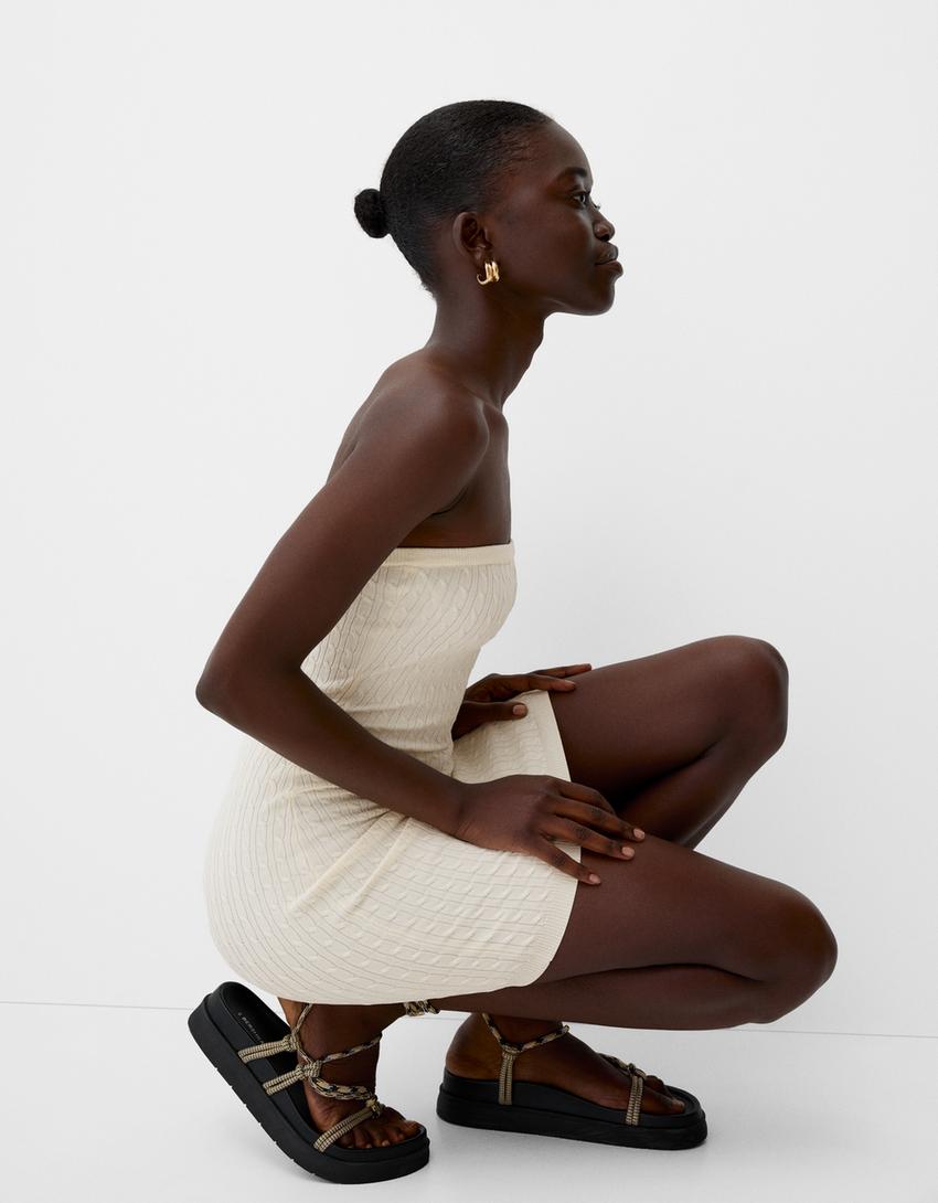 Vestido mini bandeau entrançado-Branco-3