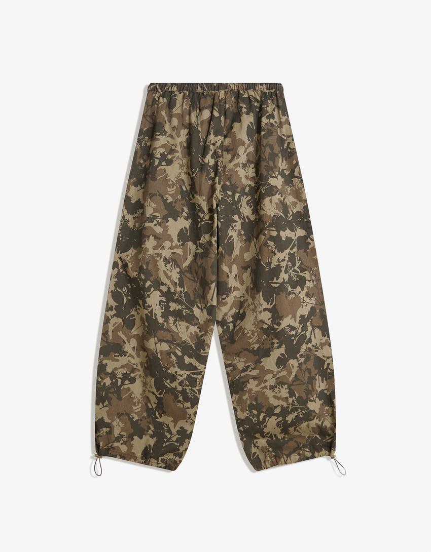 Printed parachute cargo trousers-Sand-4