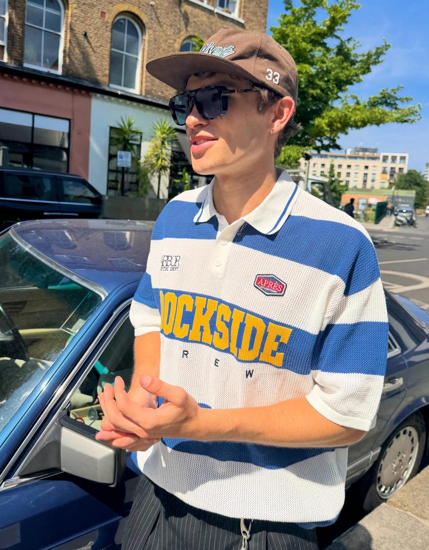 Polo majica od mrežaste tkanine sa našivcima-Plava