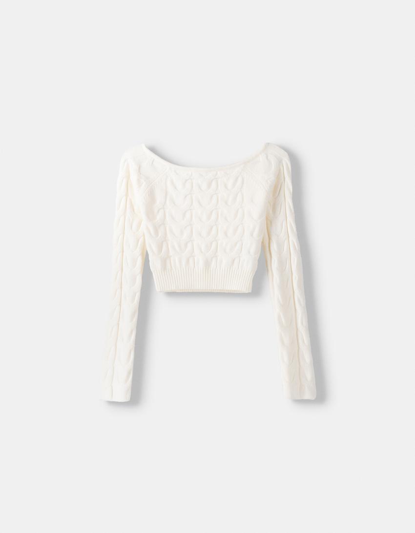 سويتر باردو بحياكة مجدولة-كريمي-4