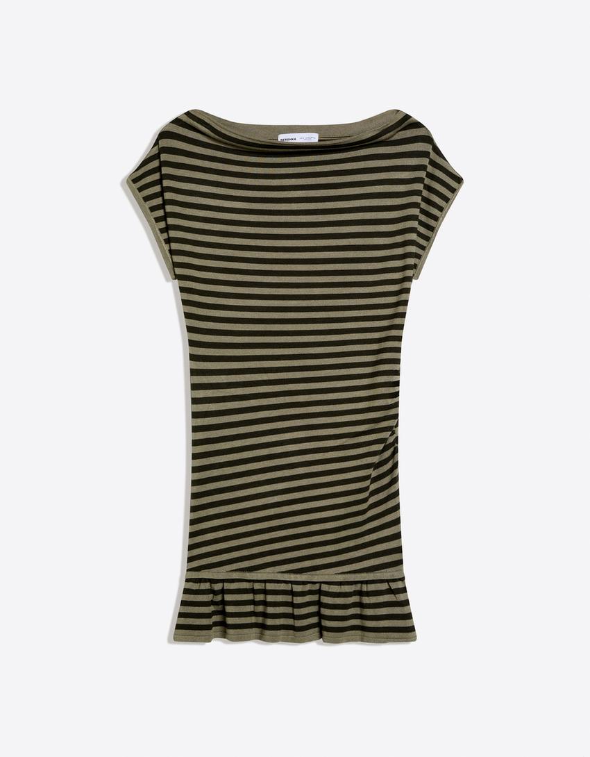 Boatneck mini dress-Green