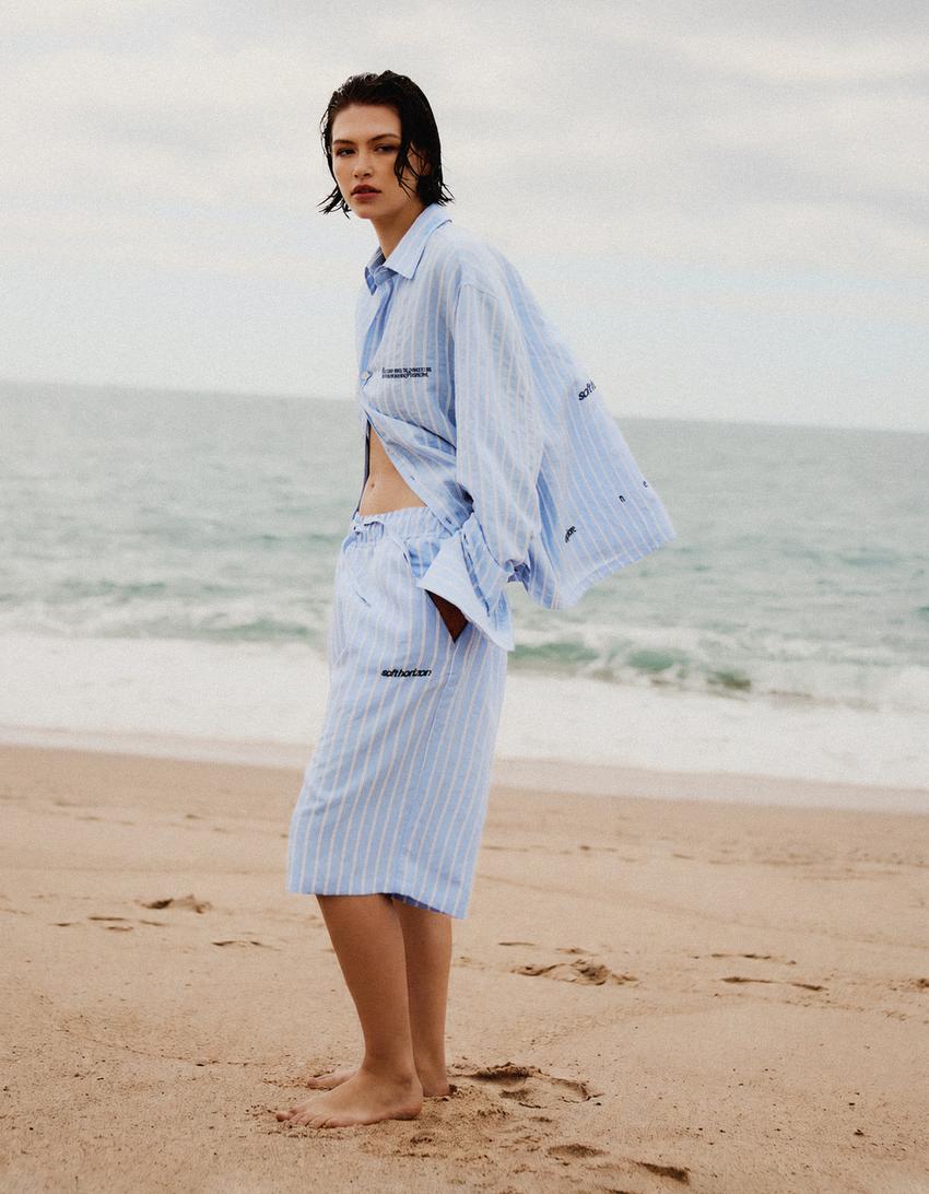 Striped long sleeve shirt-Light blue
