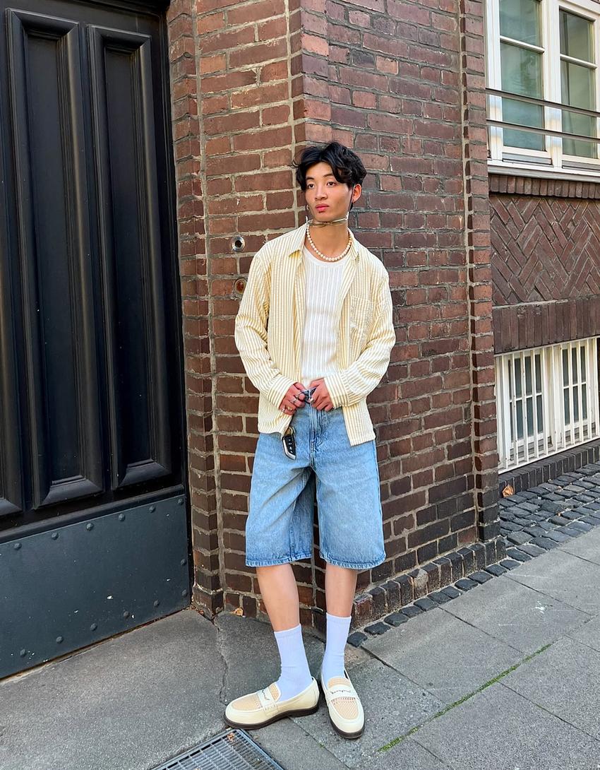 Bermuda baggy denim-Bleu lavé