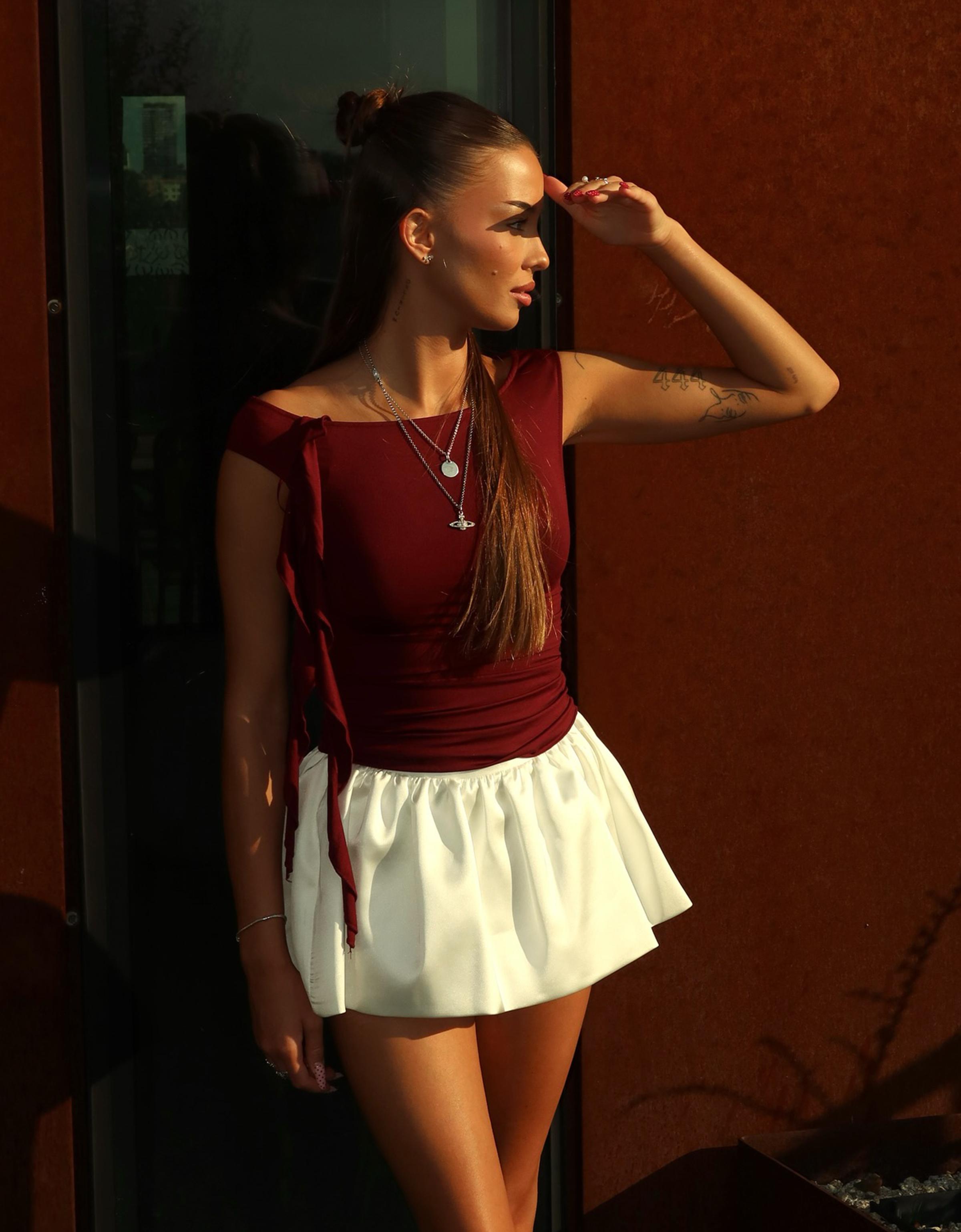 Bershka Ärmelloses Shirt Mit Schnürung Damen L Bordeaux