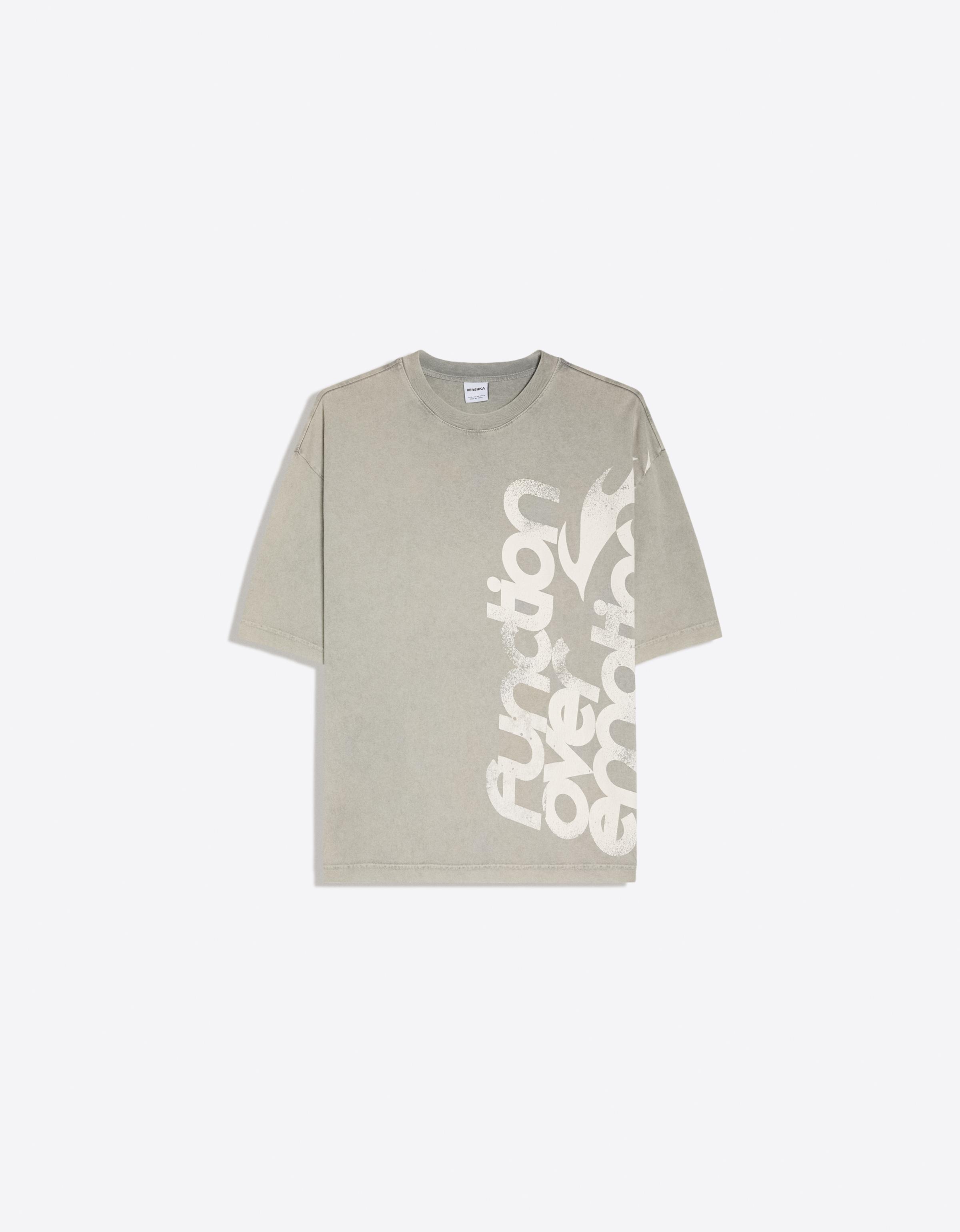 Washed boxy fit print T-shirt — Grey