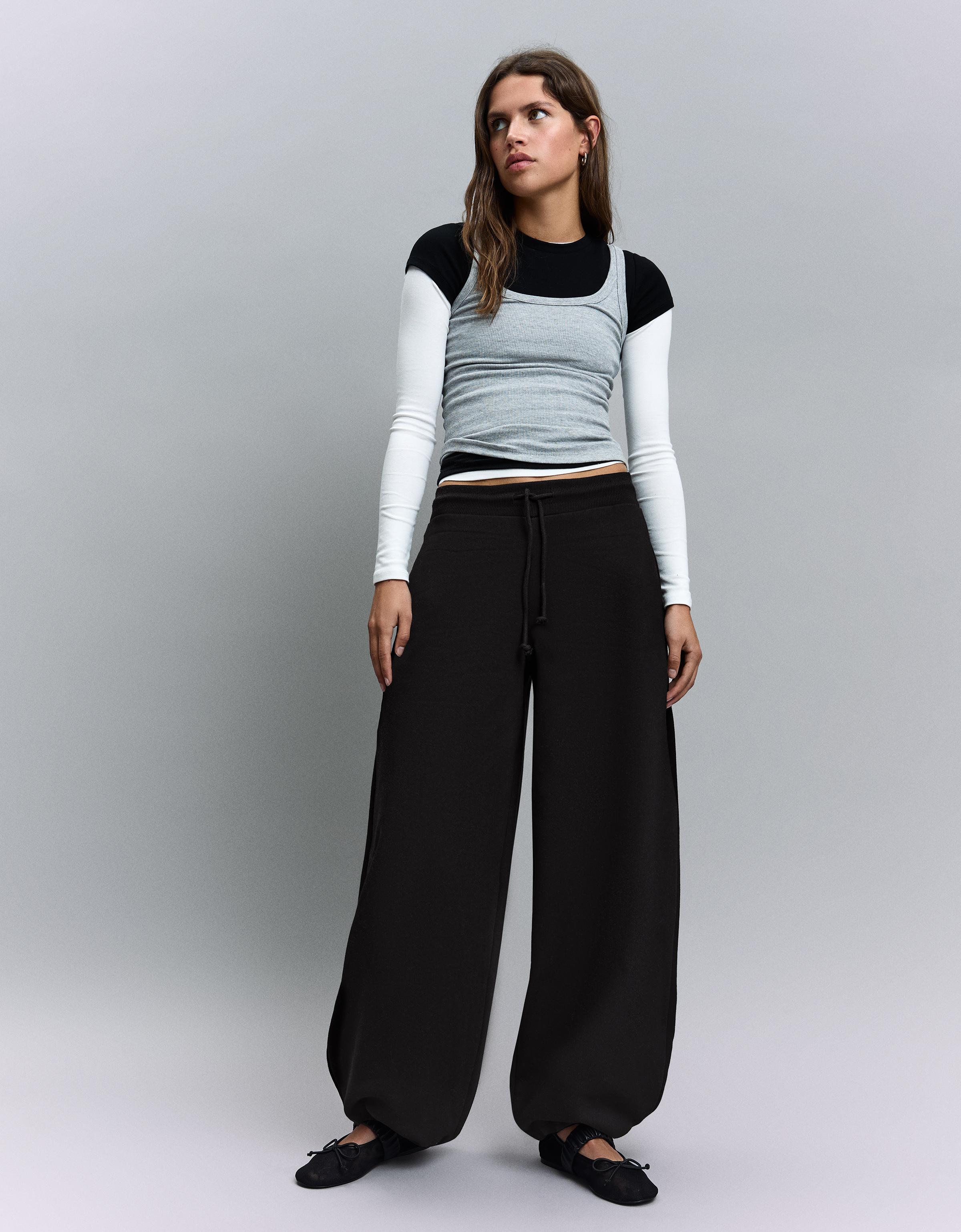 Bershka Pantaloni Felpati Barrel Stopper Donna Xl Nero