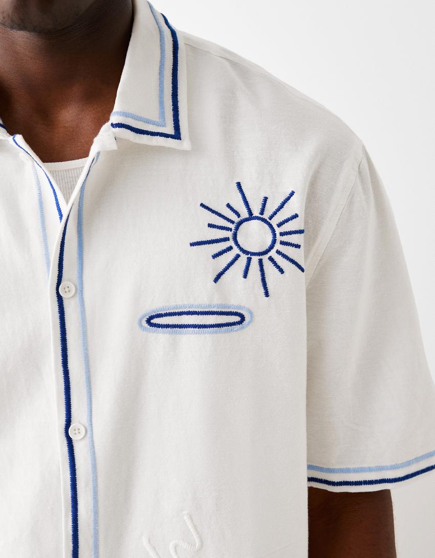 Chemise à manches courtes broderies-Blanc cassé-5