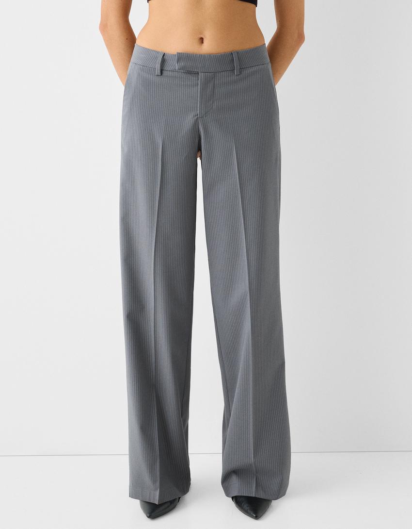 Low-waist straight-leg tailored fit trousers-Dark grey