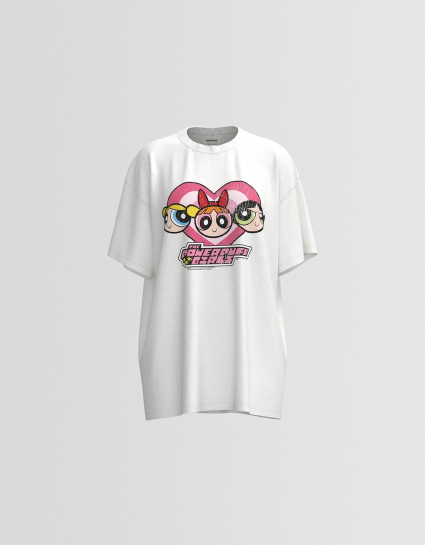 T-shirt Powerpuff Girls manga curta oversize estampado-Gelo-5