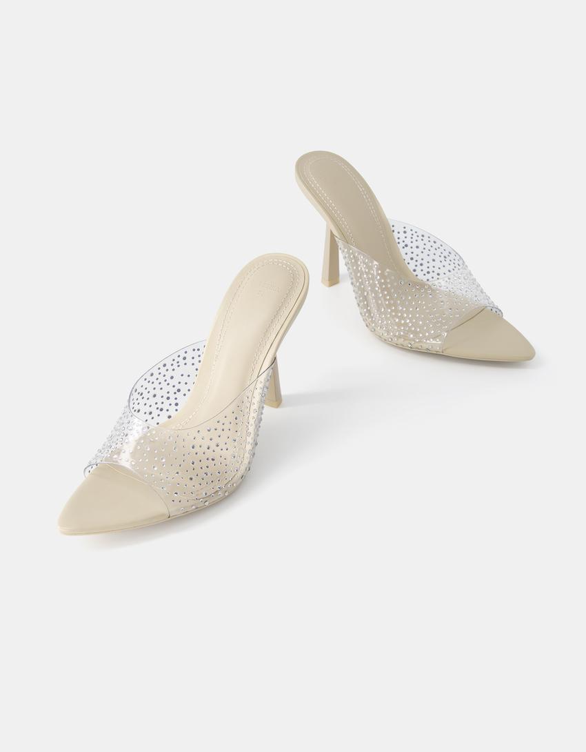 Mules talon vinyle brillants-Transparent