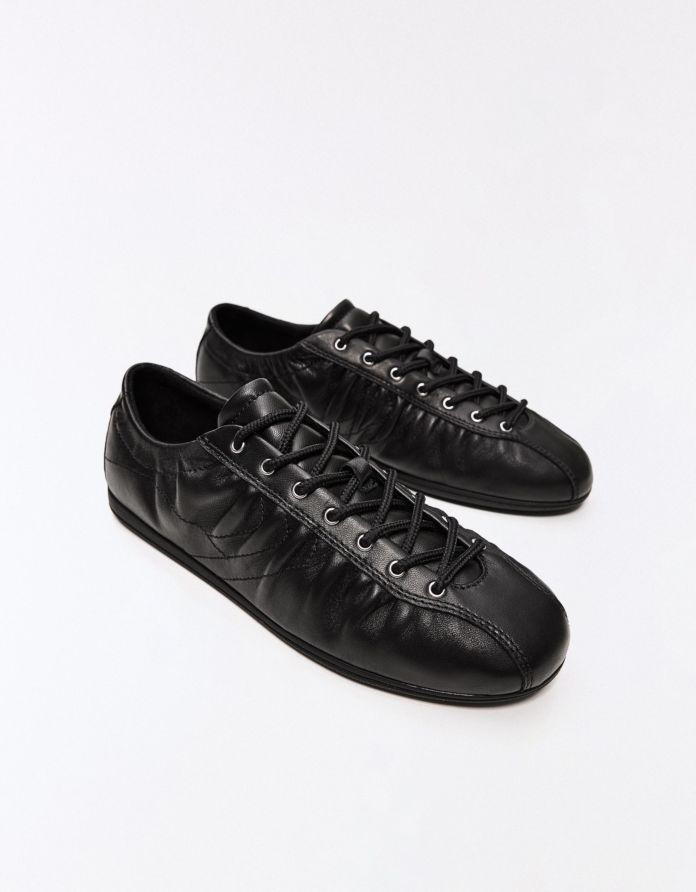 Slim-sole leather trainers — BLACK