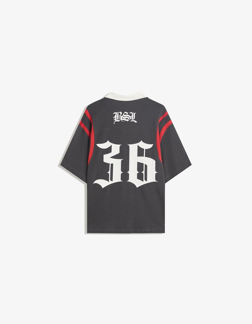Printed short sleeve polo shirt-Grey-5