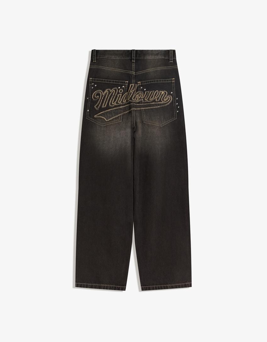Studded super baggy jeans-Black