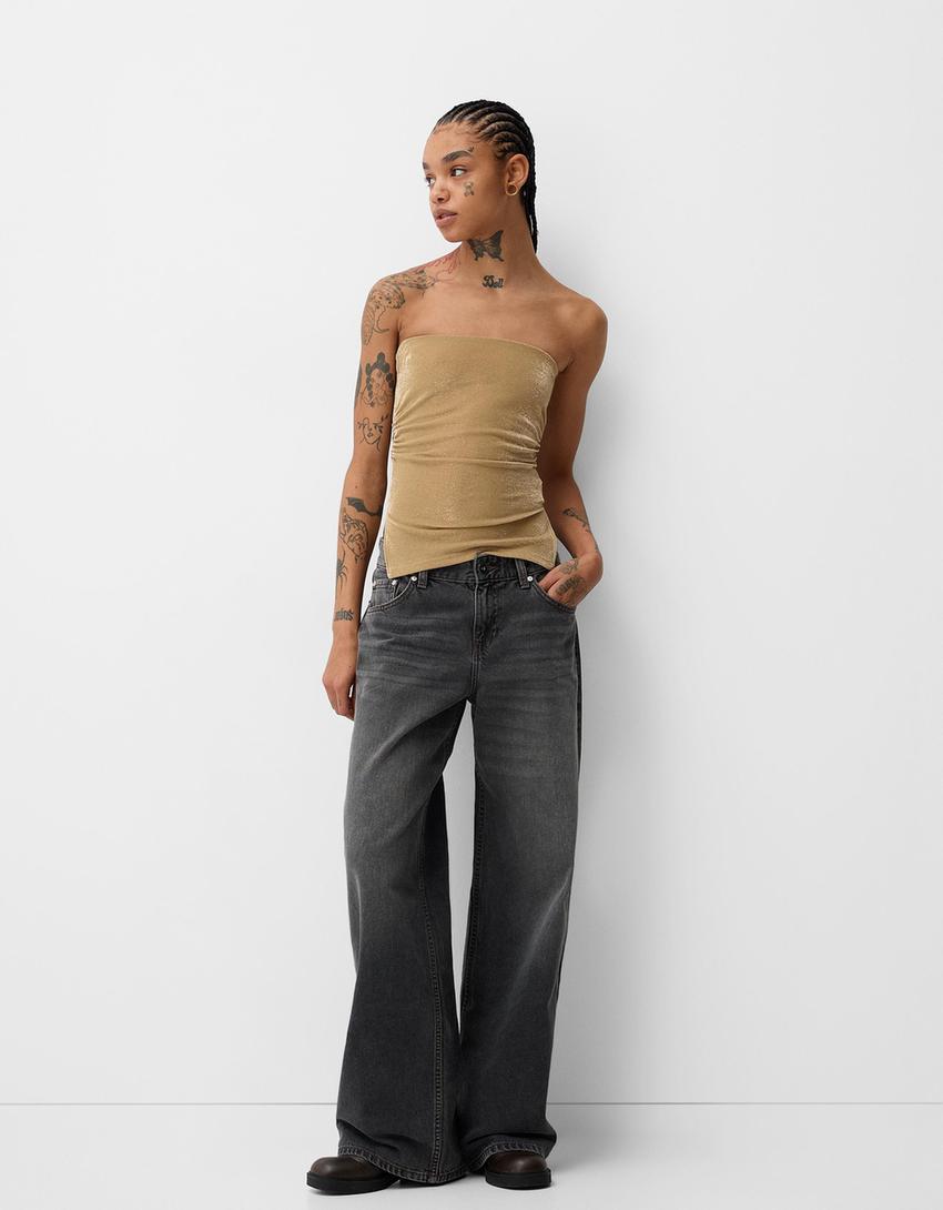Top bandeau hilo metalizado aberturas laterales-Oro-3