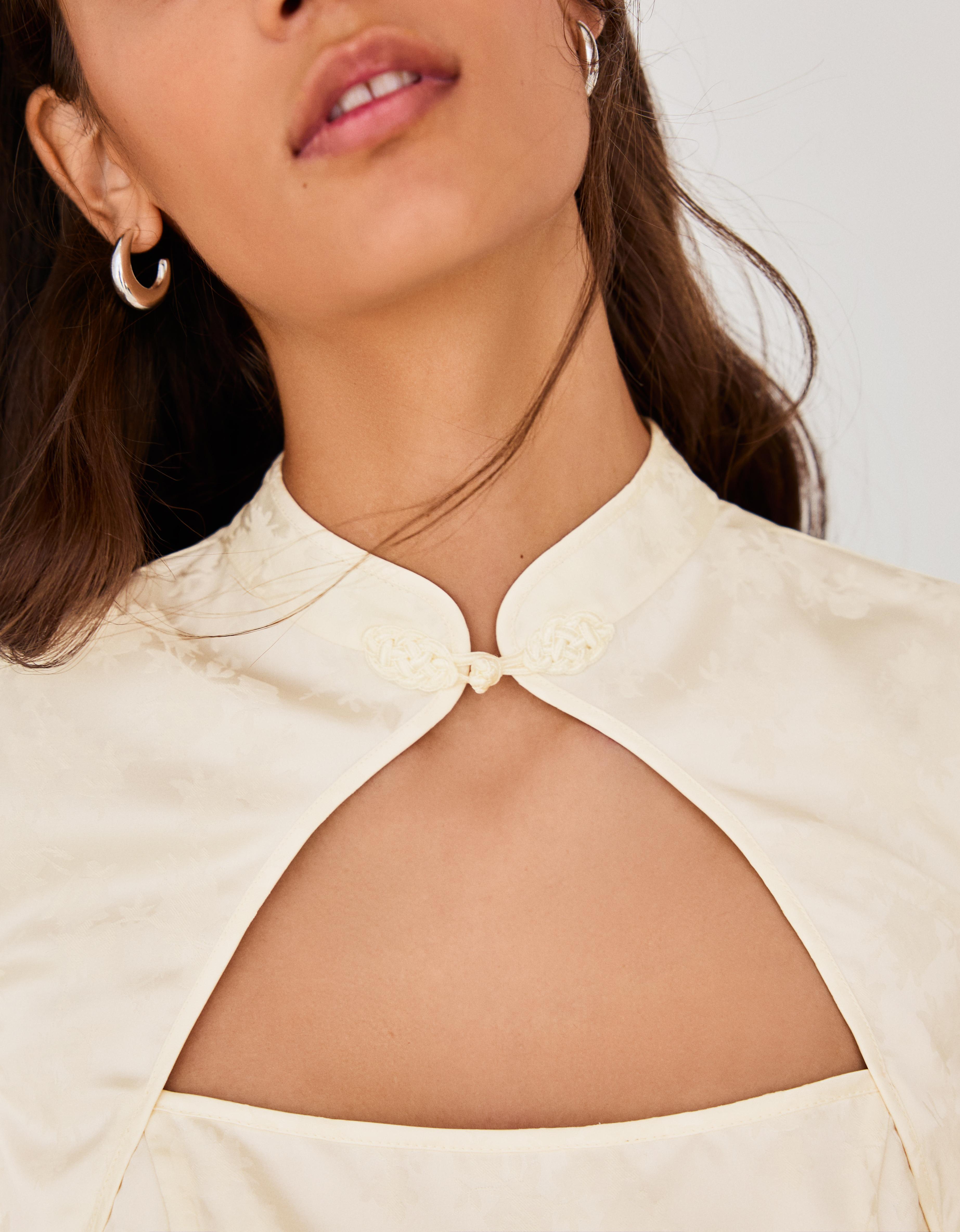 Sateen jacquard midi dress — White