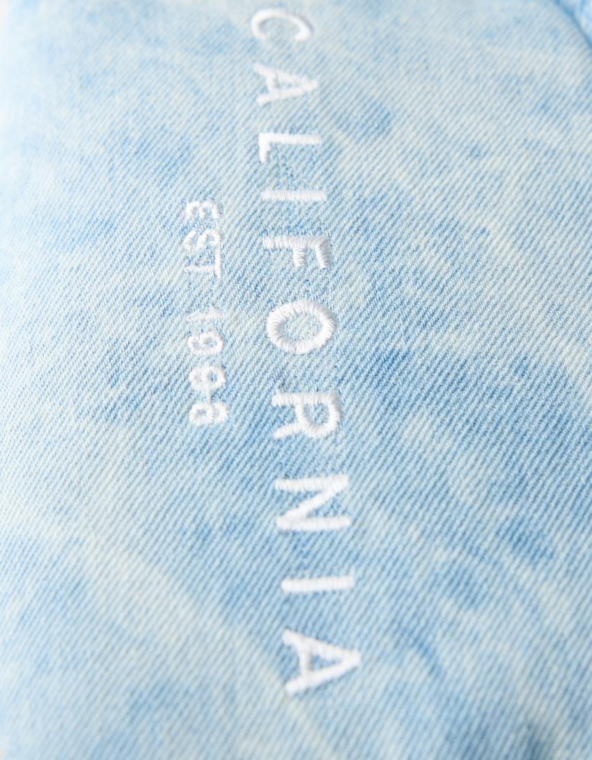 İşlemeli ve püsküllü kozmetik çantası-Mavi-3