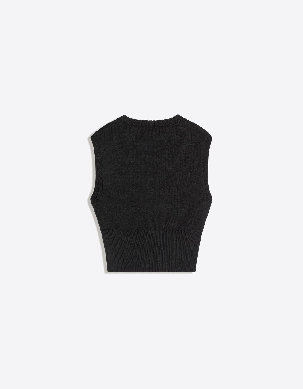 Round neck knit vest — Black