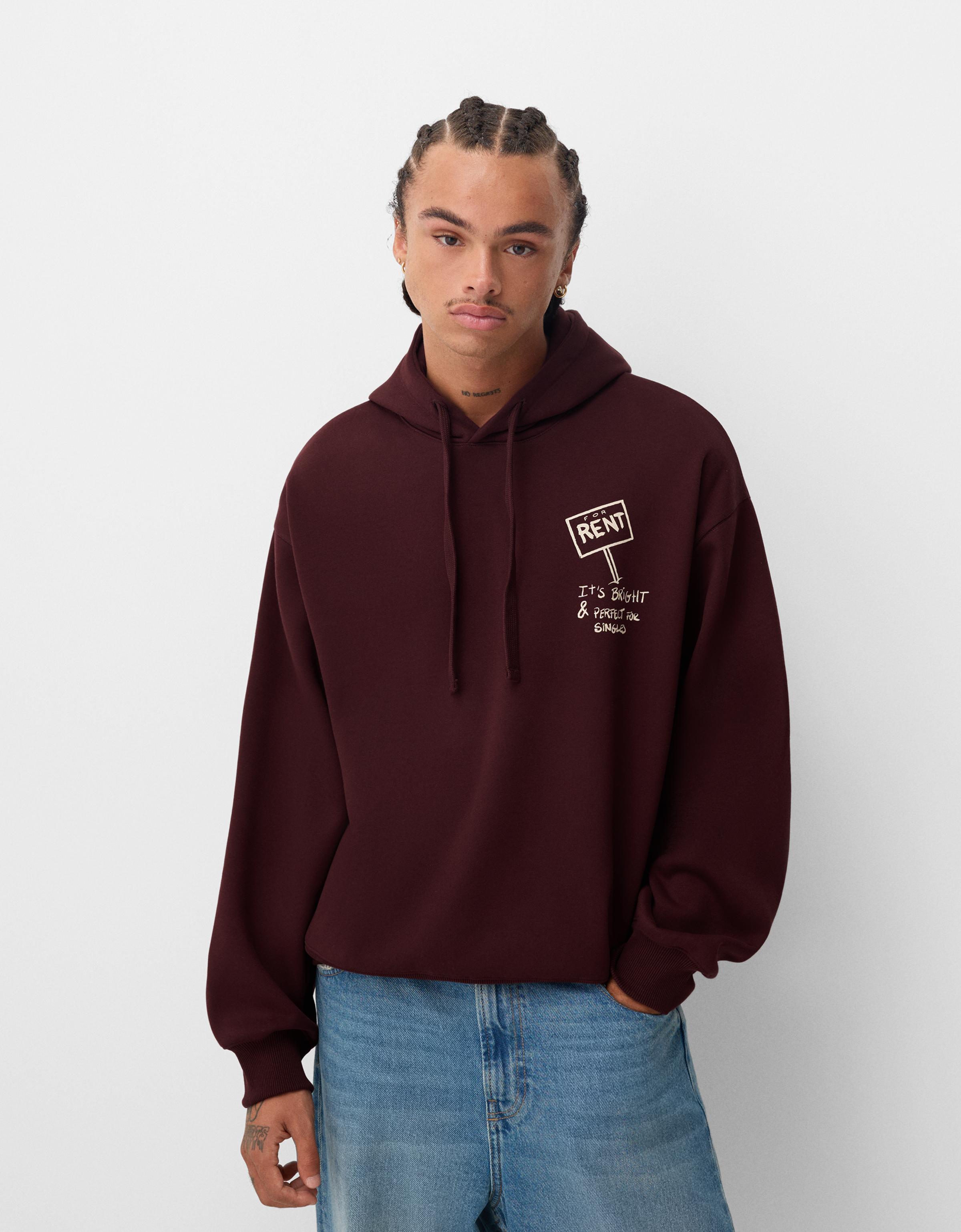 Bershka Hoodie Mit Print Herren Xl Weinrot