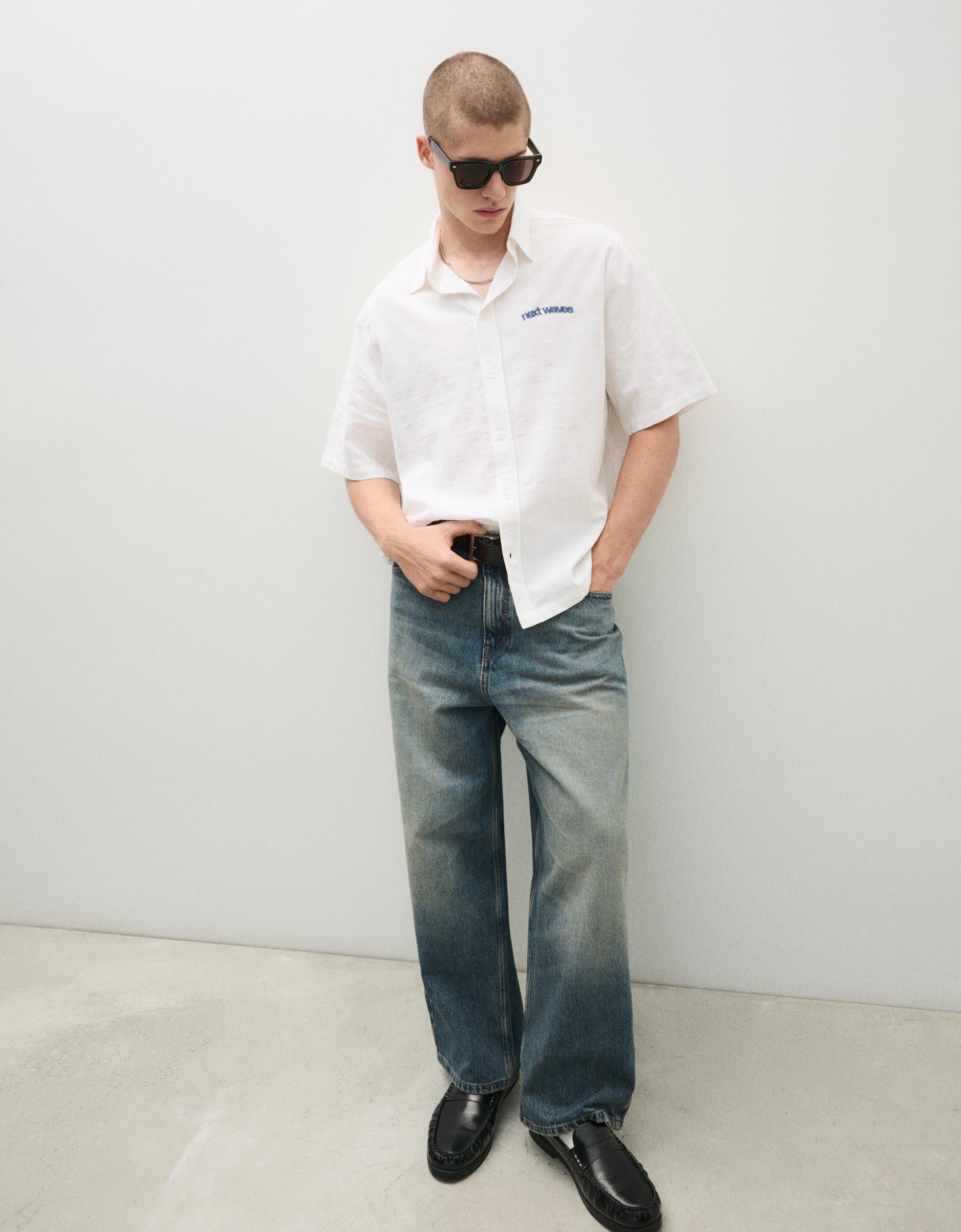 Short sleeve rustic print shirt — White
