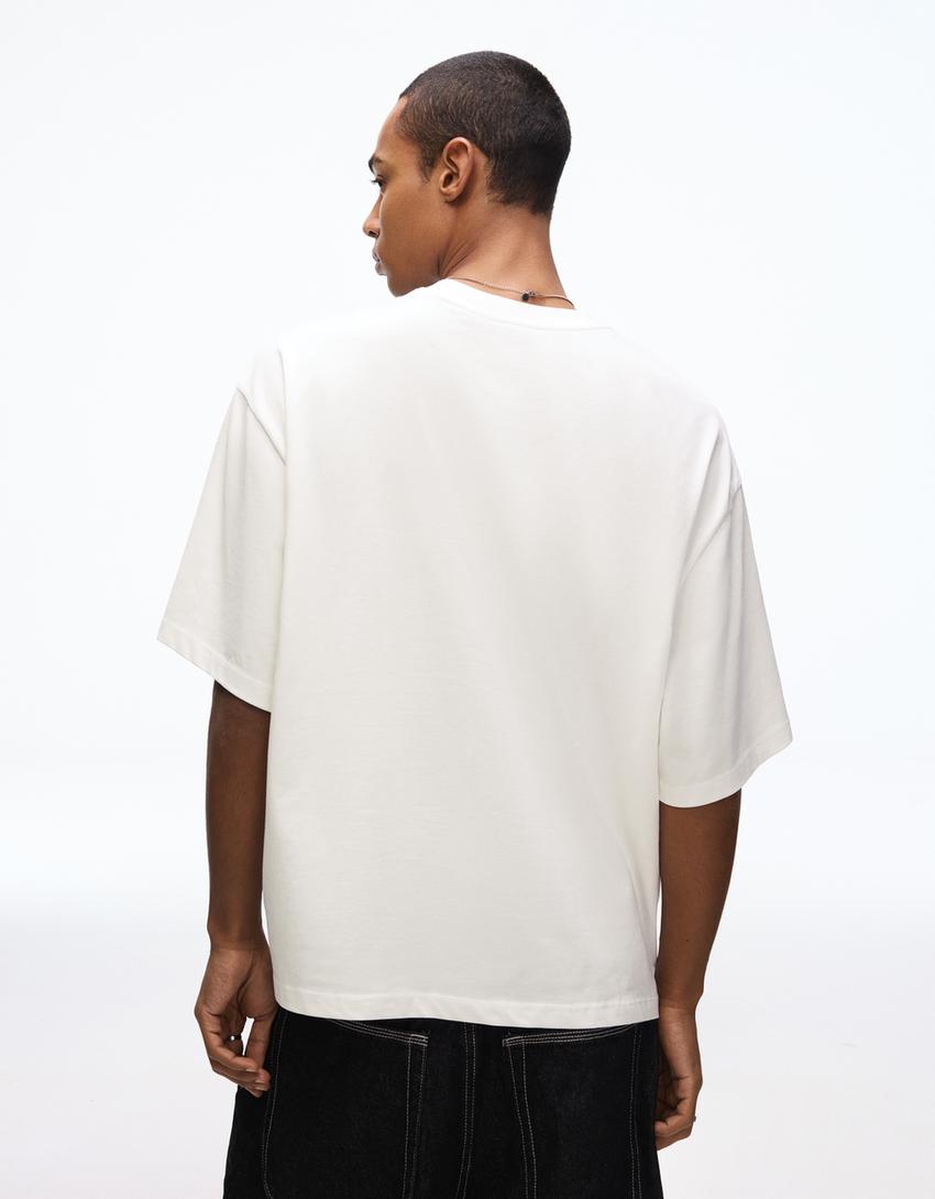 Camiseta manga corta boxy print-Blanco roto