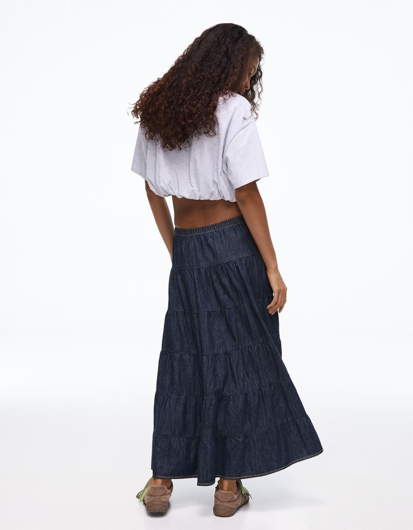 Maxi denim skirt-Blue
