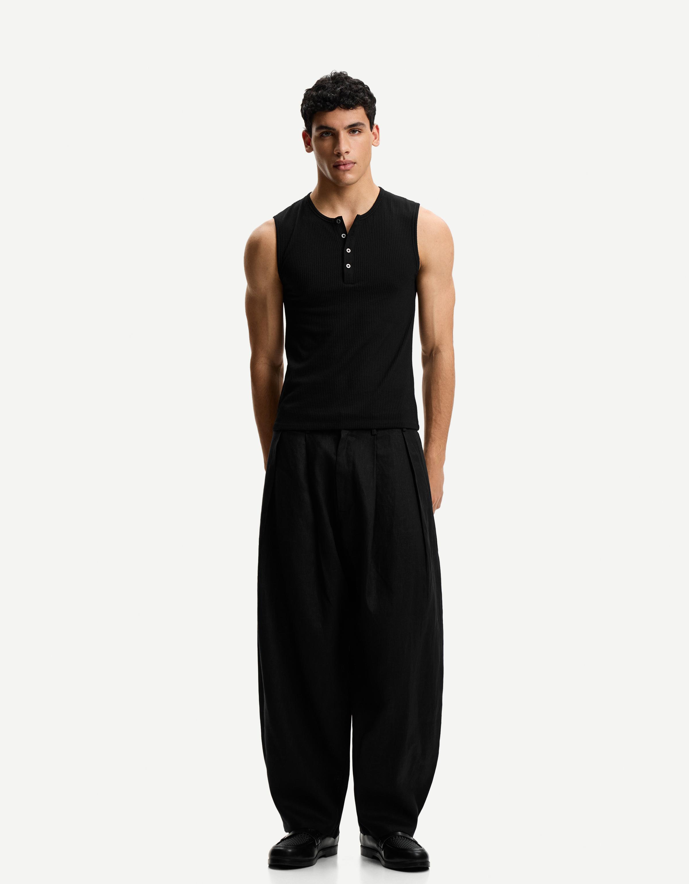 Bershka Ballonhose Tailored Mit Bundfalten Aus Leinen Herren 36 Schwarz