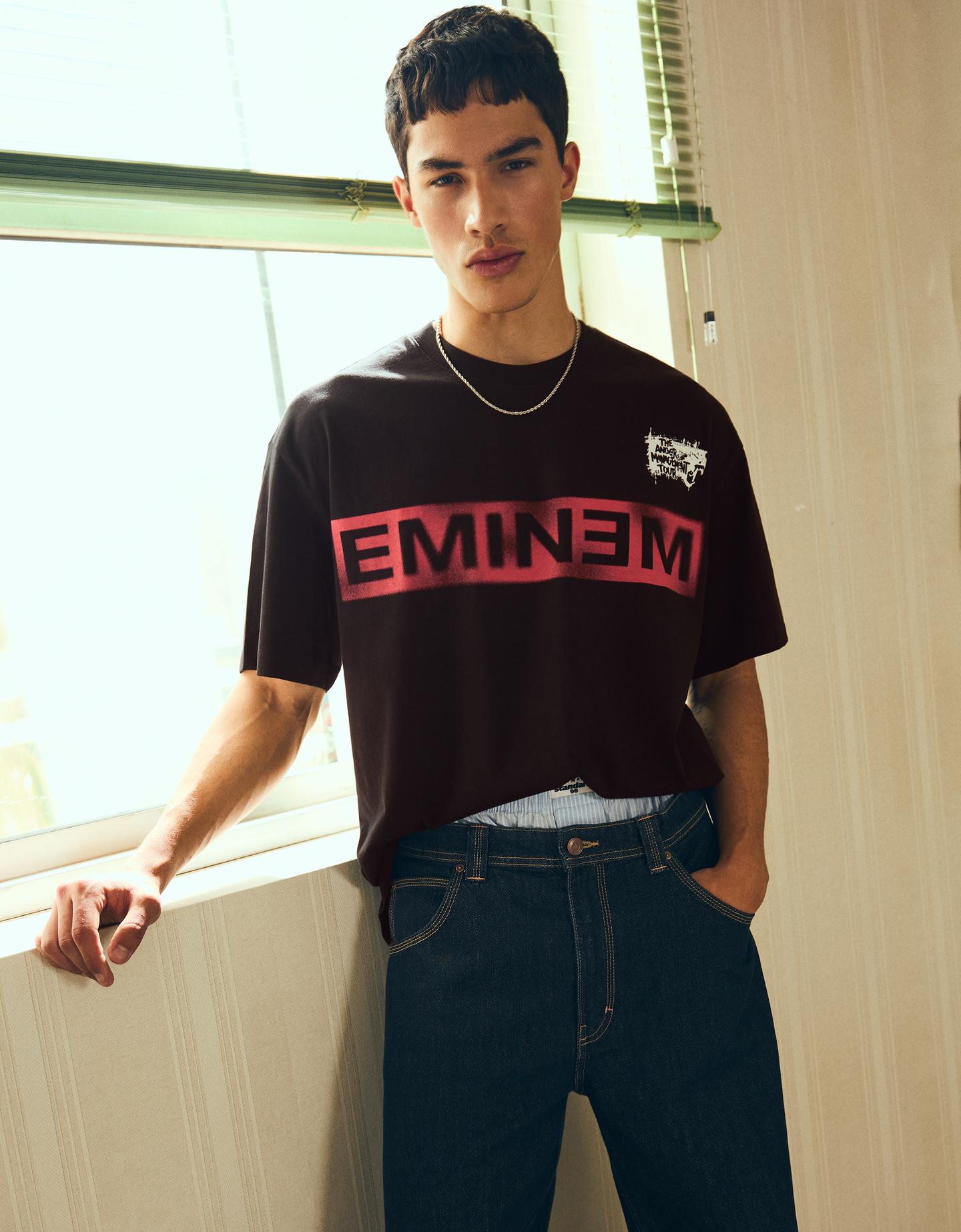 Bershka Camiseta Manga Corta Eminem Hombre Negro