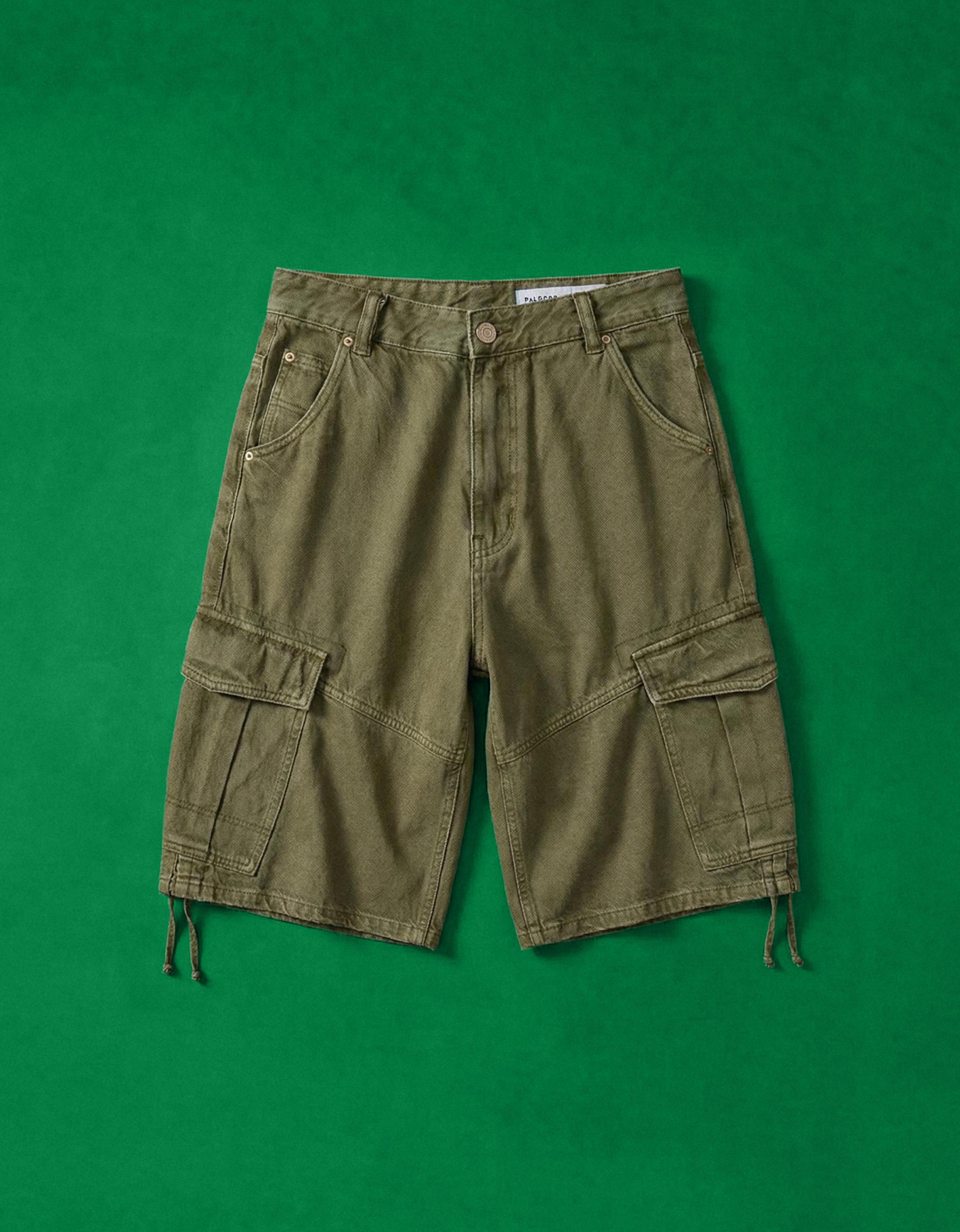 Denim cargo parachute Bermuda shorts — Khaki