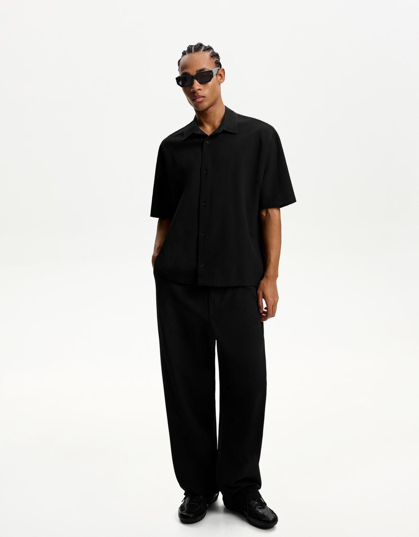 Pleated jogger baggy pants-Black