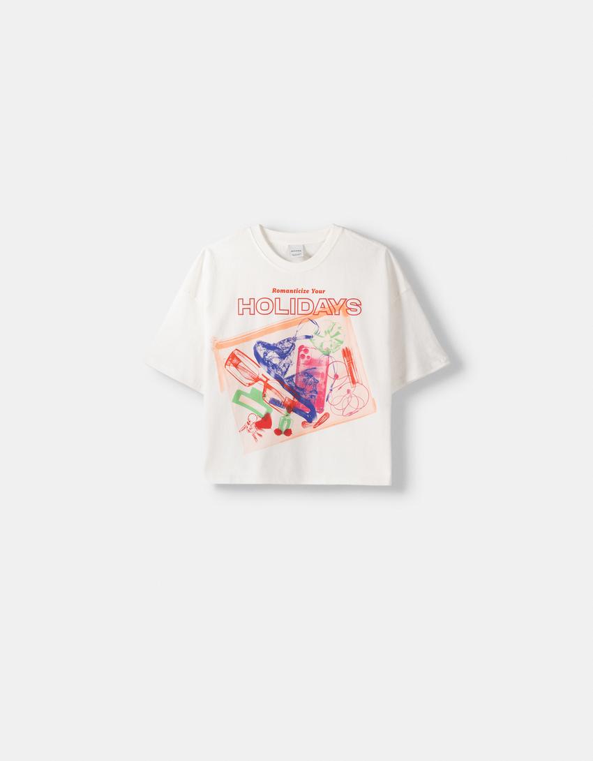 تيشرت بأكمام قصيرة وطبعة-أبيض مطفي-4