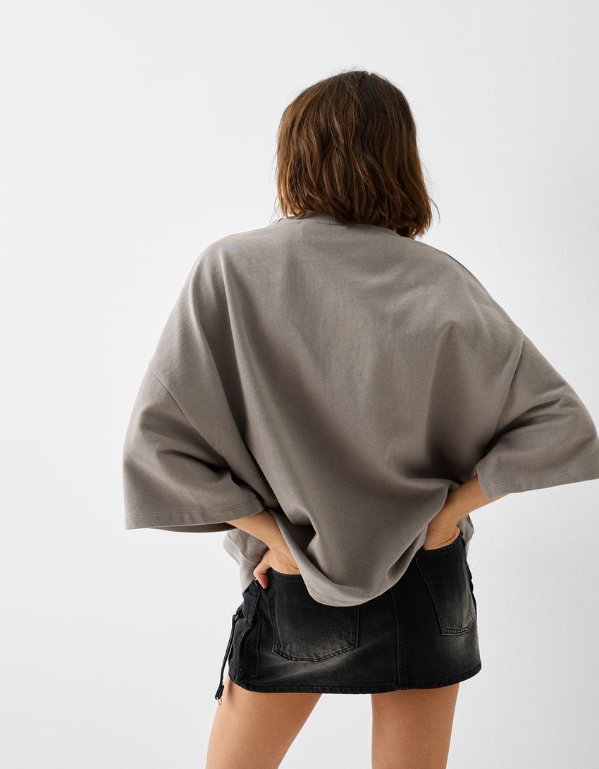 T-shirt manga curta cropped felpa-Cinza-2