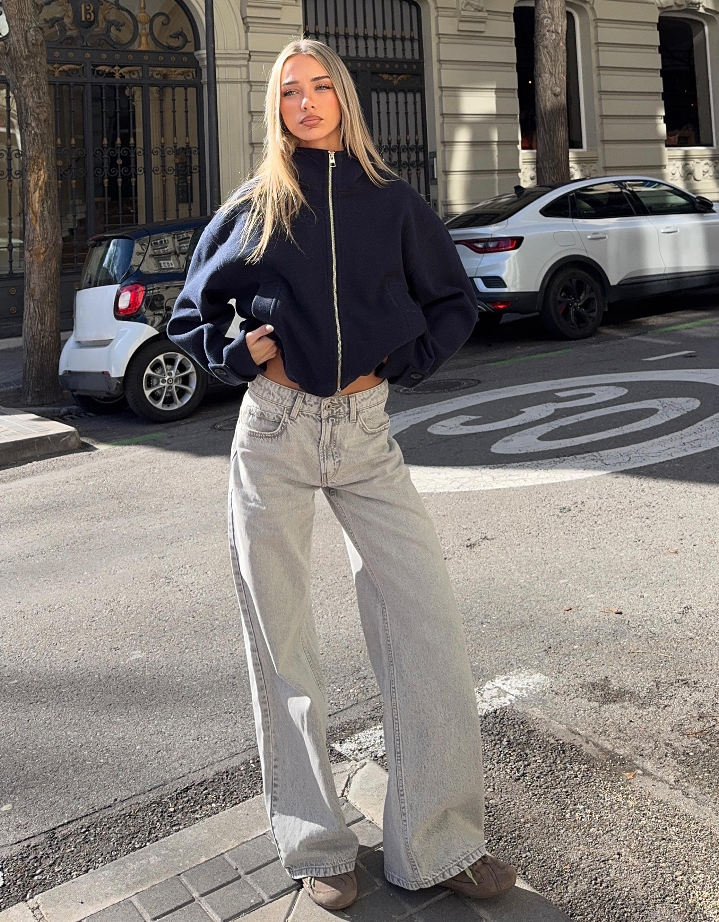 Bershka Jeans Wide Leg Mujer Gris