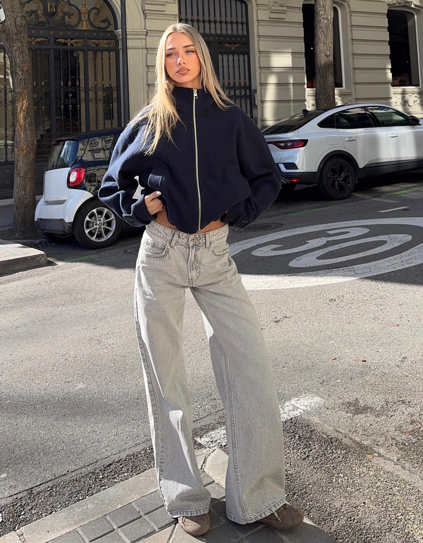 Bershka jeansy wide leg szary