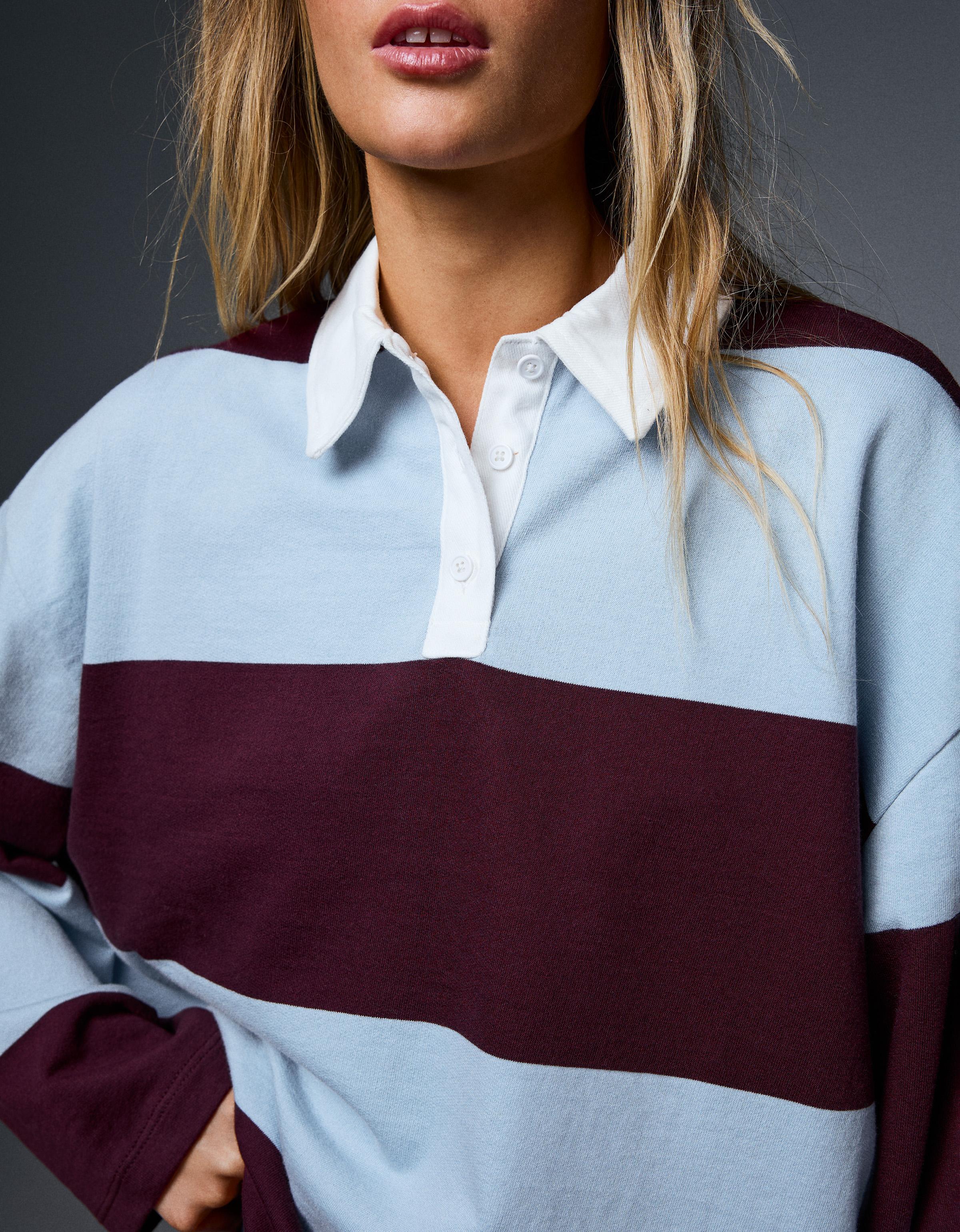 Long sleeve striped polo shirt — Burgundy