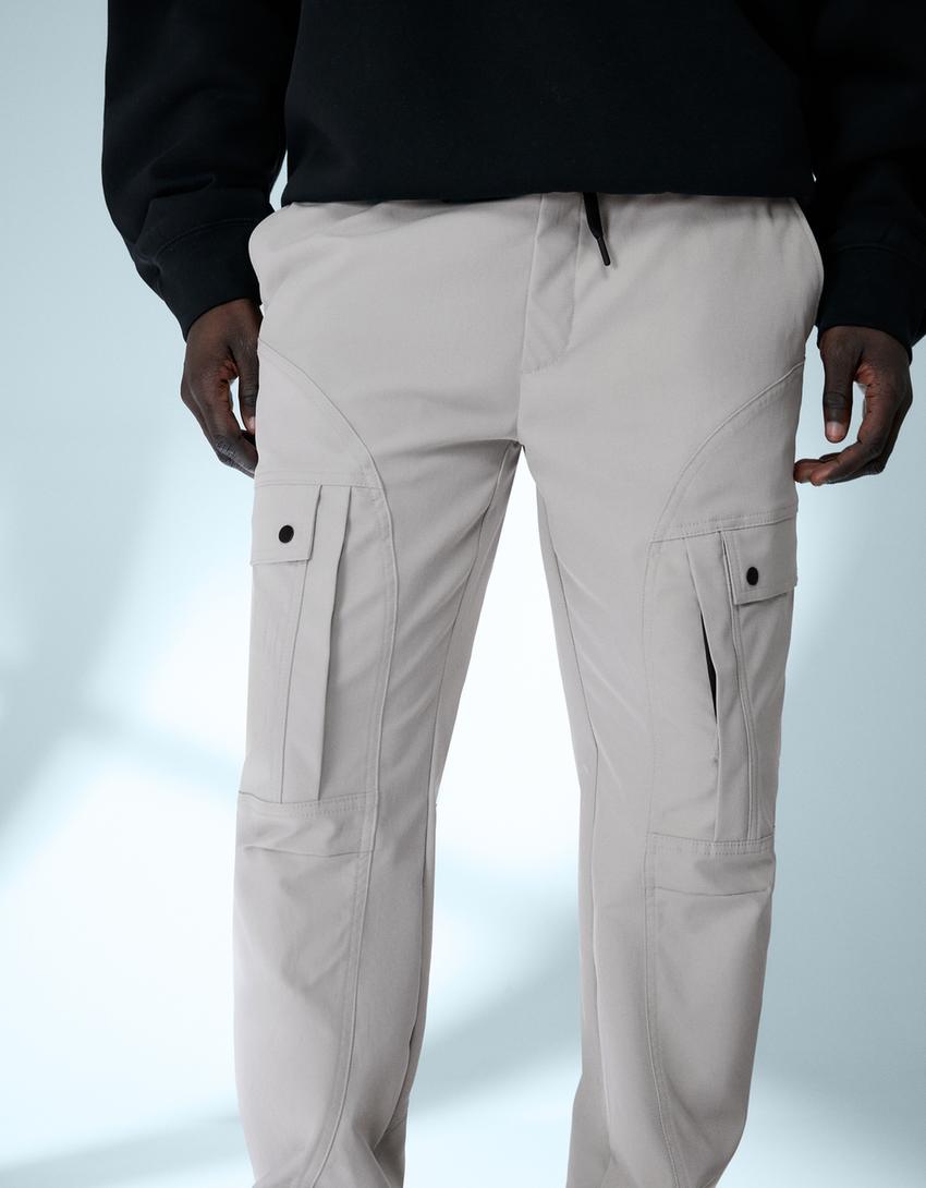 Slim fit teknik kargo pantolon-Gri