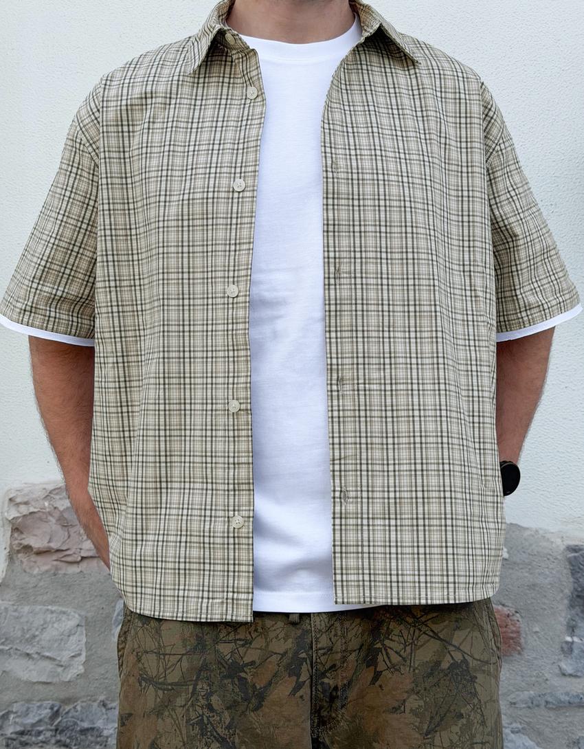 Check short sleeve shirt-Sand