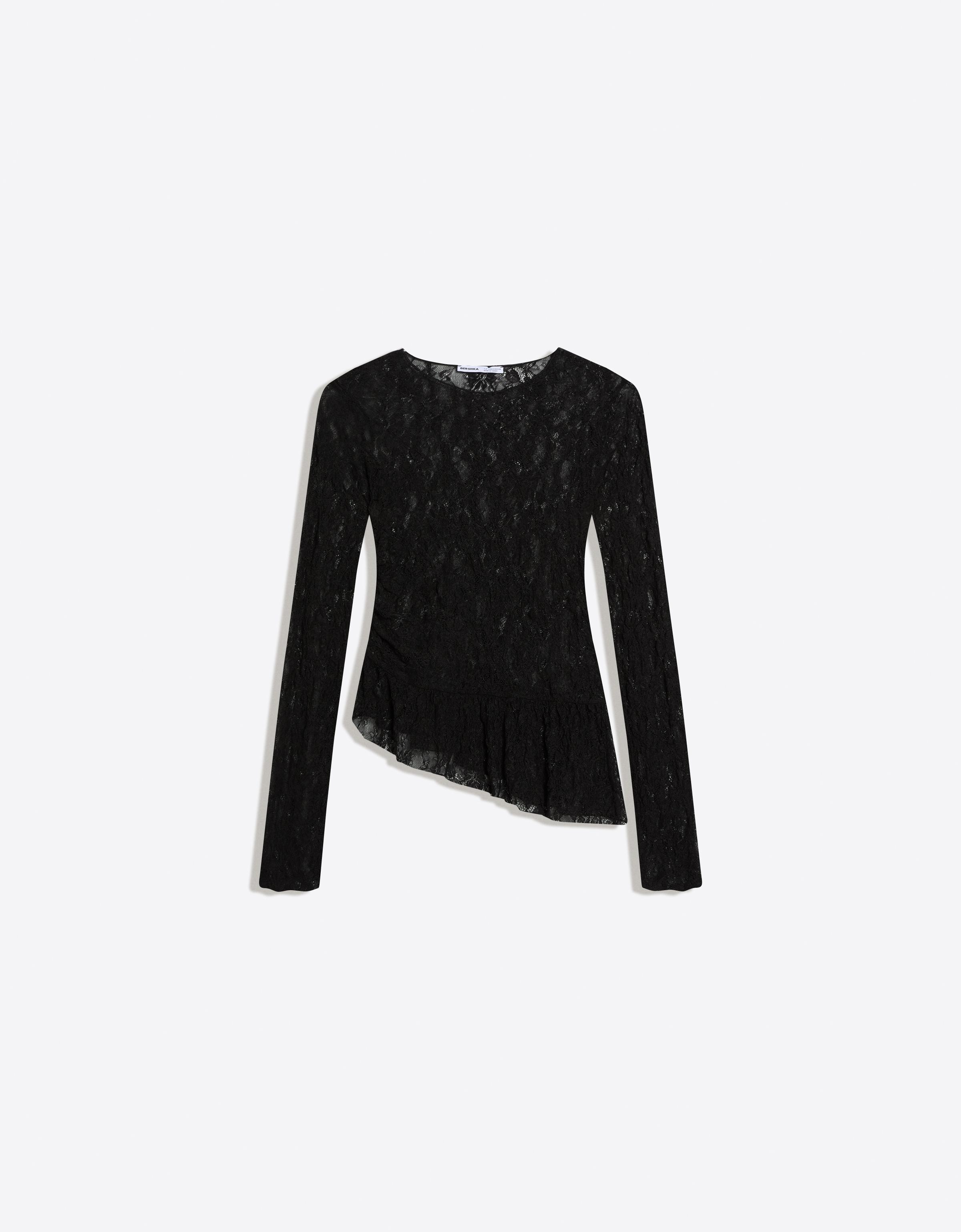 Long sleeve lace frill T-shirt