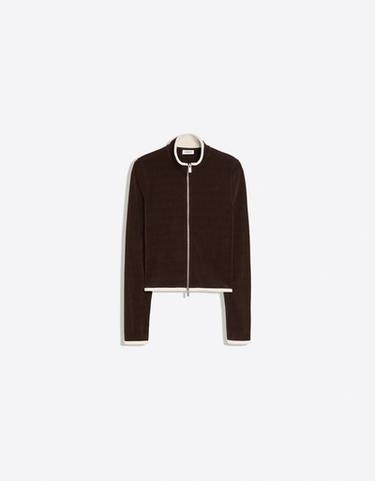 Ribbed zip-up mock neck jacket — Brown 5