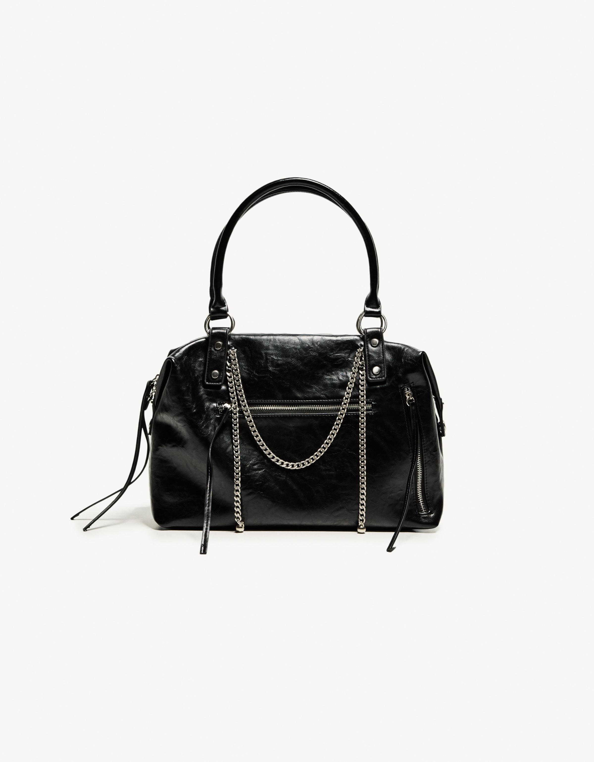 Bershka Handtasche Aus Kunstleder Mit Kette Damen Schwarz