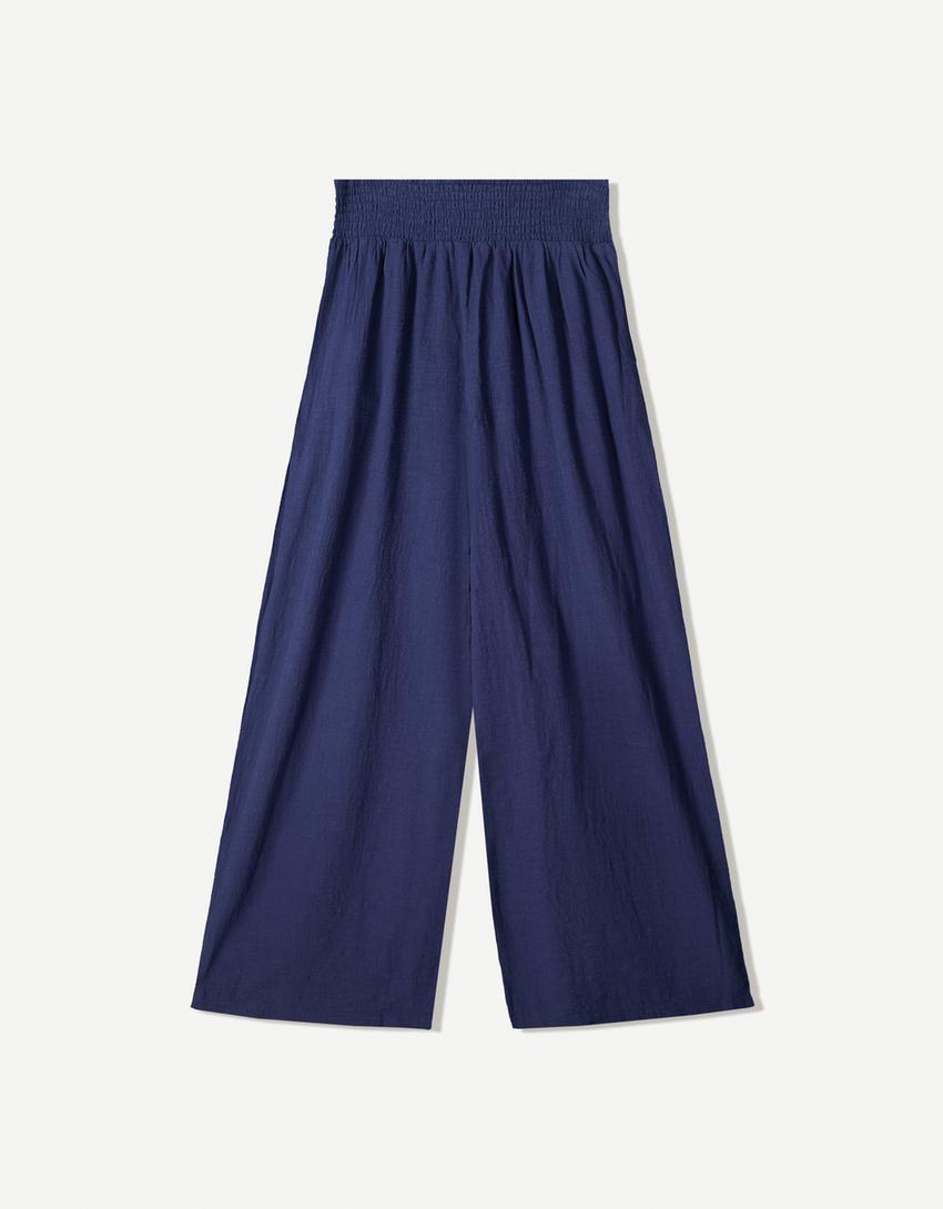 Pantalon wide leg rustique pinces-Marine-5