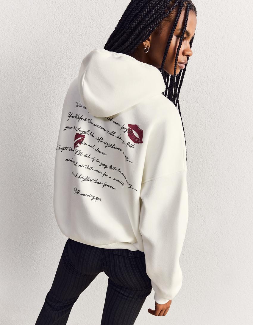 Sweatshirt capuz estampado-Cru