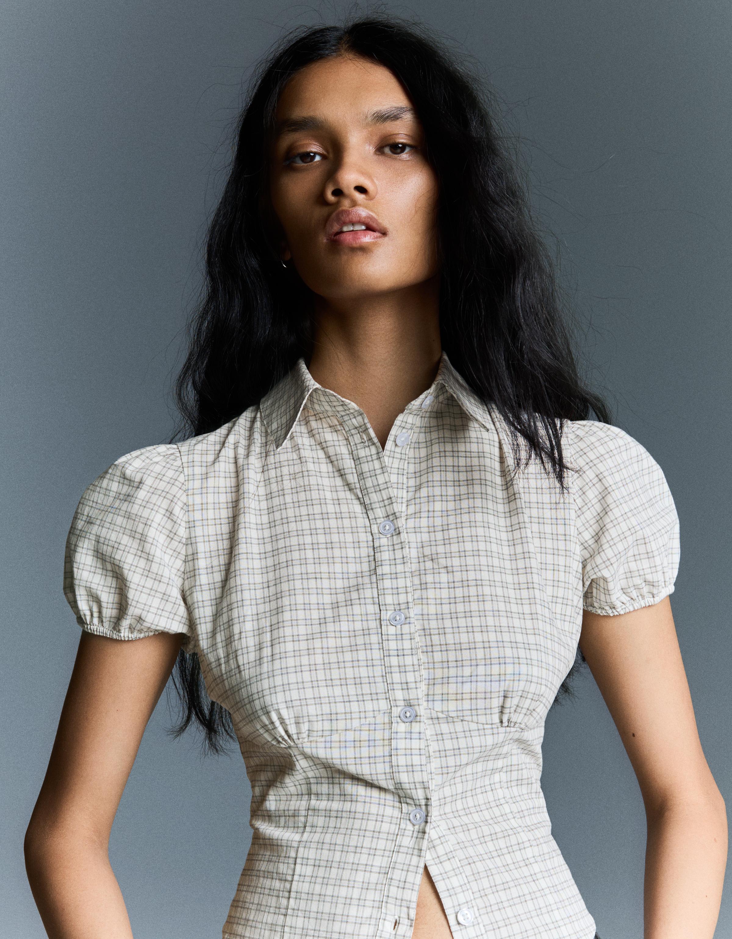 Bershka Kurzarmhemd Damen Xs Rohweiß