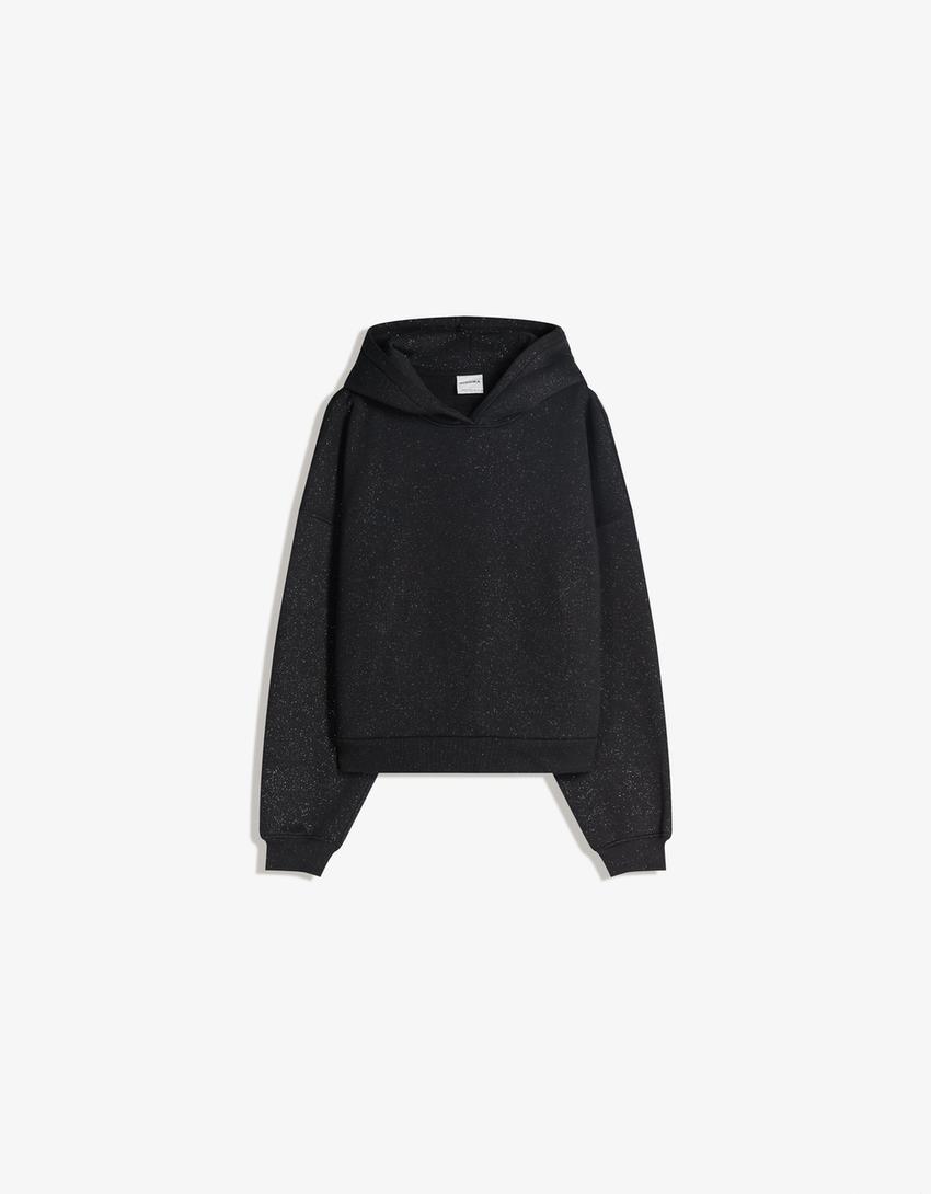 Sweatshirt com capuz e purpurina-Preto
