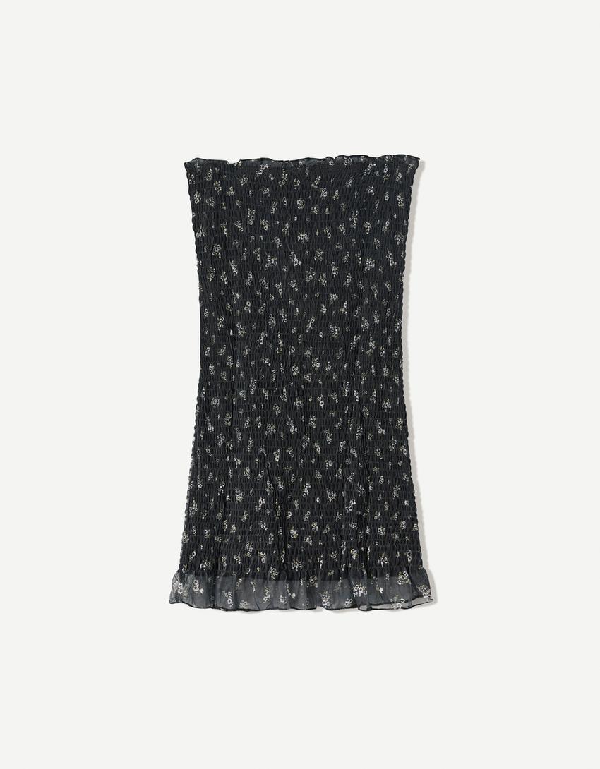 Bandeau print mini dress-Black-1